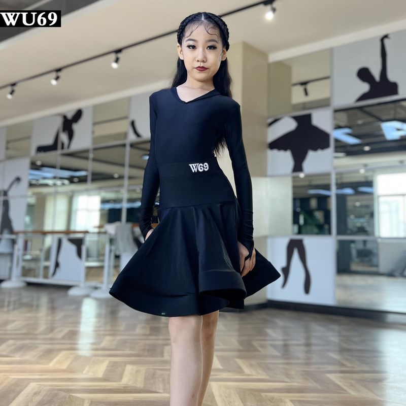 拉丁舞比赛服女专业儿童表演服装高级舞蹈规定服少儿拉丁舞服黑色