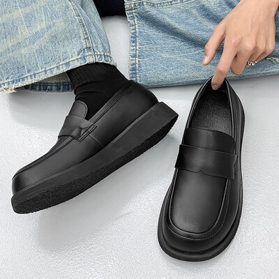 皮鞋男款2025新款夏季透气通勤鞋黑色软底男鞋年轻人一脚蹬乐福鞋