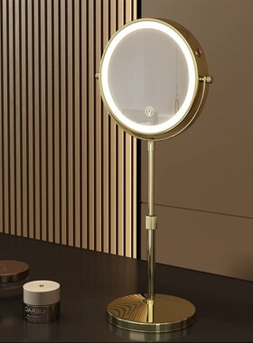 网红金属双面镜子十倍放大化妆镜10倍升降台式ledU便携智能补光灯