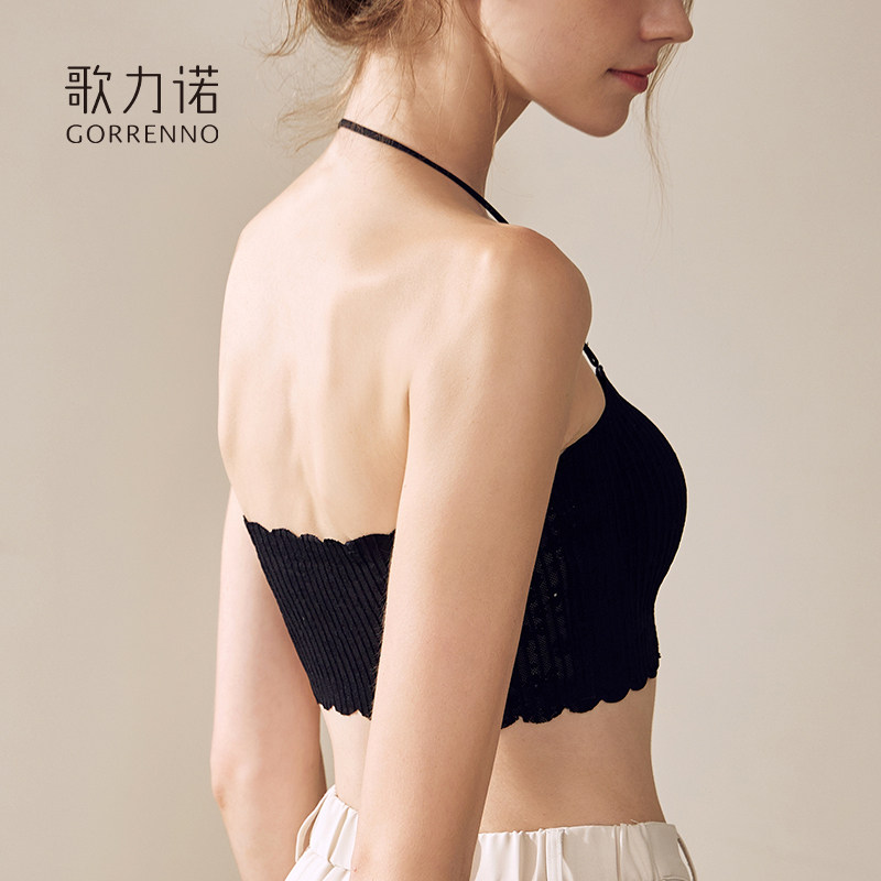 挂脖露美背内衣女无肩带隐形黑色裹胸打底抹胸防走光小胸聚拢文胸