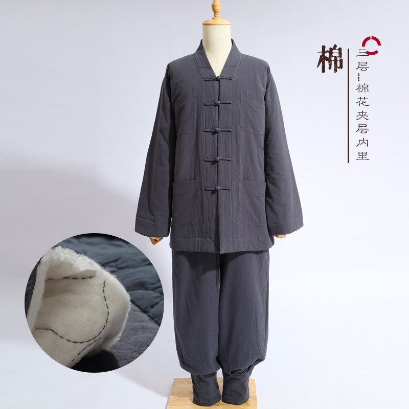 冬季加棉a保暖短褂僧服 免绑腿收口全棉加厚小褂秋冬僧人套装棉衣