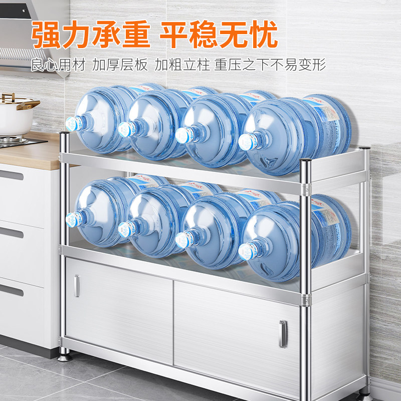 不锈钢橱柜家用多功能大储物柜厨房微波炉收纳架多层推拉门落地柜