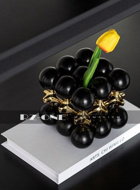 奢华金客厅电视墙壁龛摆设样板房营销中心开放格酒柜高级感装饰品