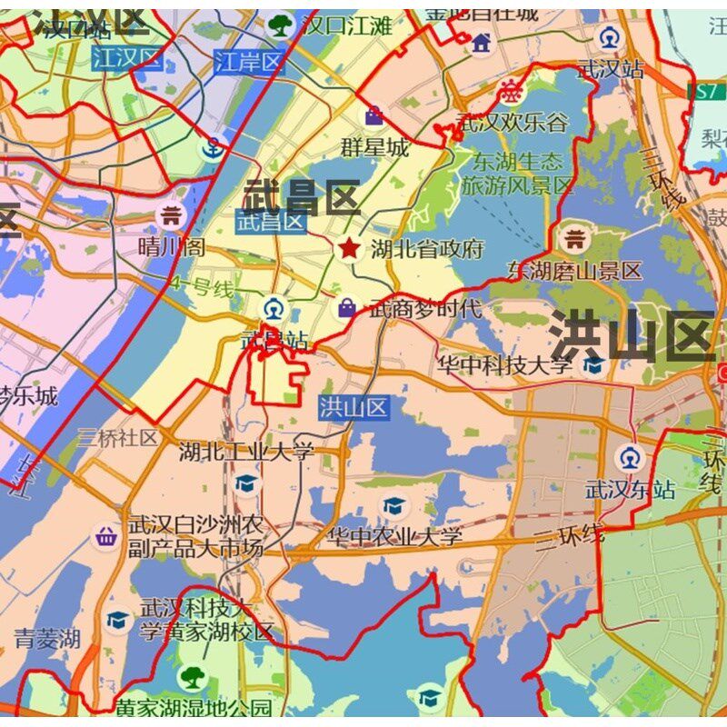 新款武汉市地图贴挂超大巨幅交通书房行政区划图办公室装饰画海报