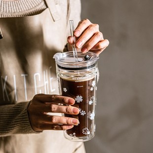 水杯子家用美式 双层隔热玻璃吸管杯大容量夏季 咖啡珍珠奶茶果汁杯
