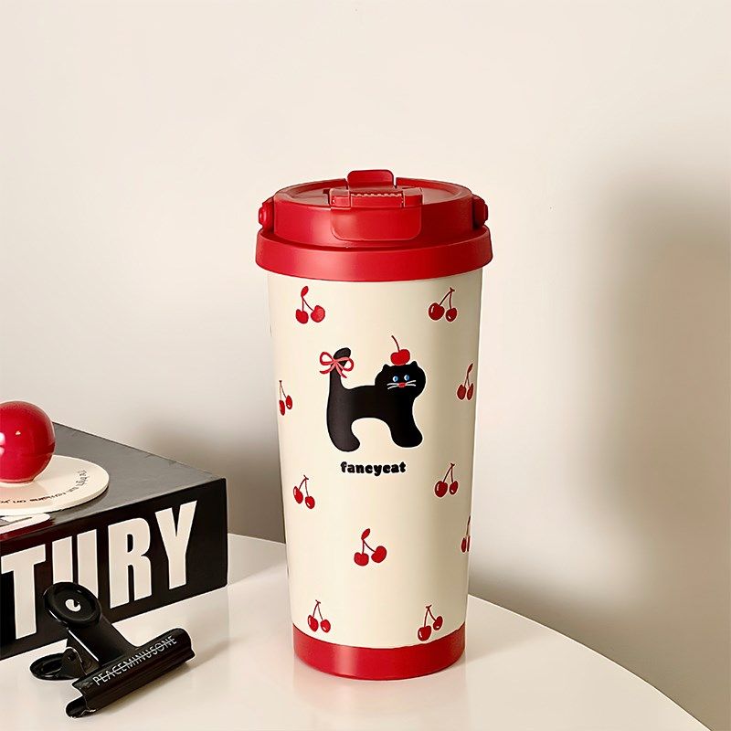 吸管保温杯办公室杯子高颜值女生陶瓷内胆便携式水杯双饮咖啡随行