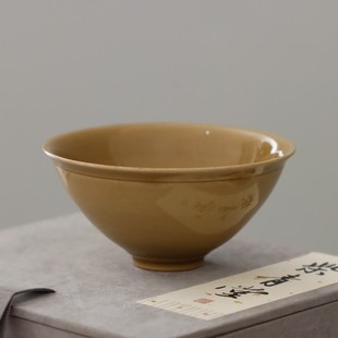 耀州窑许磊手作新美学薄胎粗陶青釉青瓷茶道茶具茶杯宋式深斗笠盏