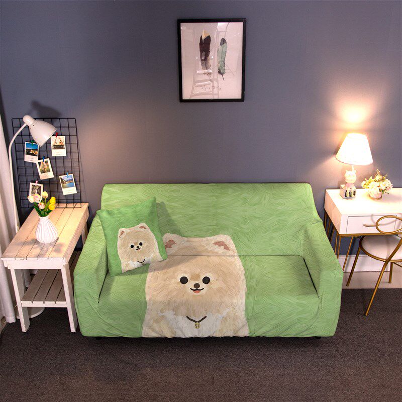卡通手绘狗狗沙发套简约弹力全包沙发罩客厅单人双人防尘罩盖布