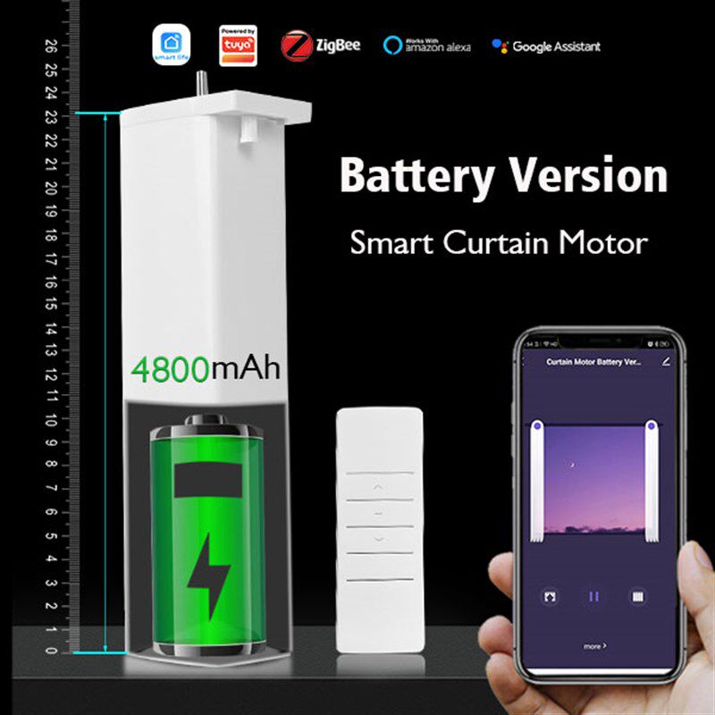 4800毫安涂g鸦zigbee免布线可充电电池智能电动窗帘电机Type C 5V