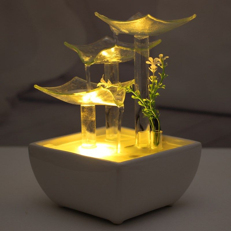 桌面循环流水摆件室内小型招财书房办公室程序员女士现代简约装饰