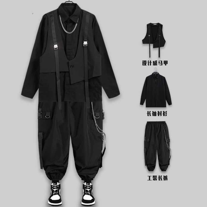 定制logo长袖衬衫男秋冬新款设计感衬衣发型师工作服印字diy套装