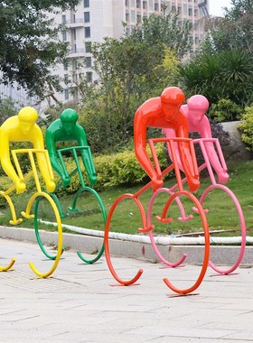 户外公园抽象玻璃钢骑行运动人物剪影雕塑体育学校落地装饰品摆件