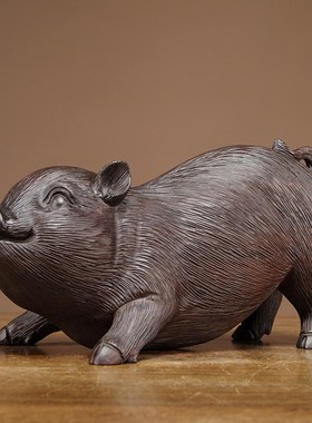 黑檀木雕生肖猪摆件实木质对猪福猪家居客厅装饰摆设红木工艺礼品