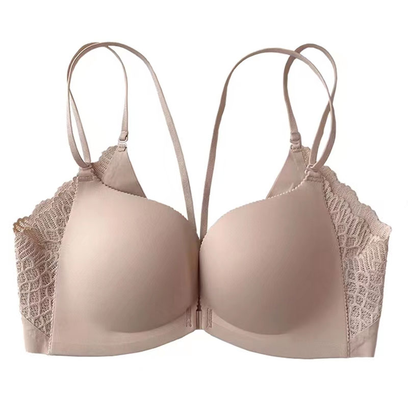 前扣无痕美背内衣少女小胸聚拢无钢圈收副乳O防下垂胸罩细肩带文