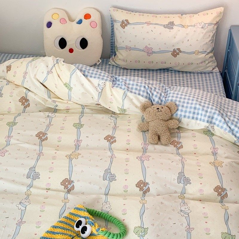 鹿禾家居 萌趣卡通纯棉四件套可爱小清新全棉三件套亲肤床上用品