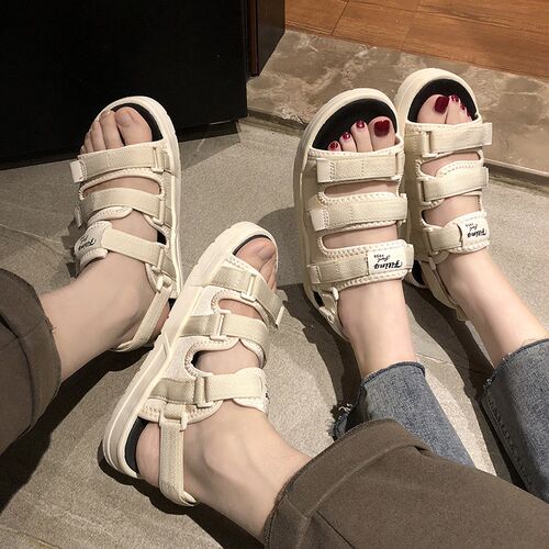 凉鞋女2024年新款夏季仙女风平底鞋网J红百搭学生沙滩罗马女鞋子