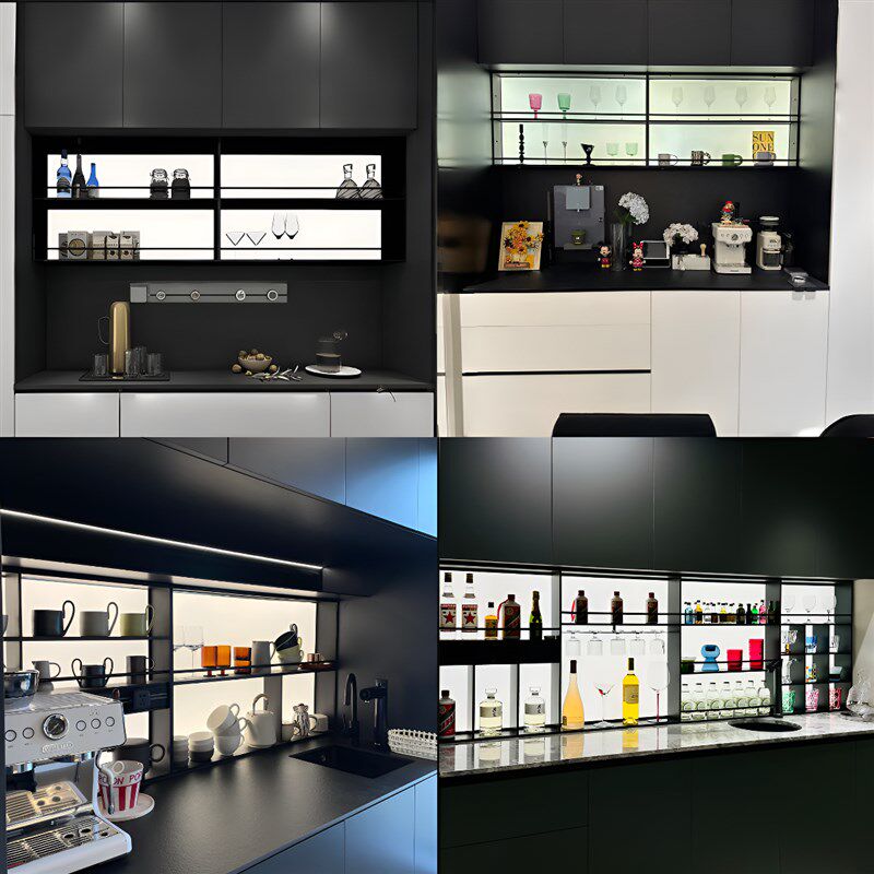 定制不锈钢发光餐边柜客厅红酒杯架悬挂调料壁P柜厨房亚克力置物