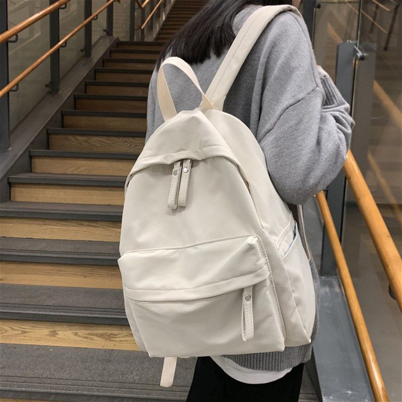 书包女韩版高中纯色森系大学生帆布背包inMs风简约百搭校园双肩包