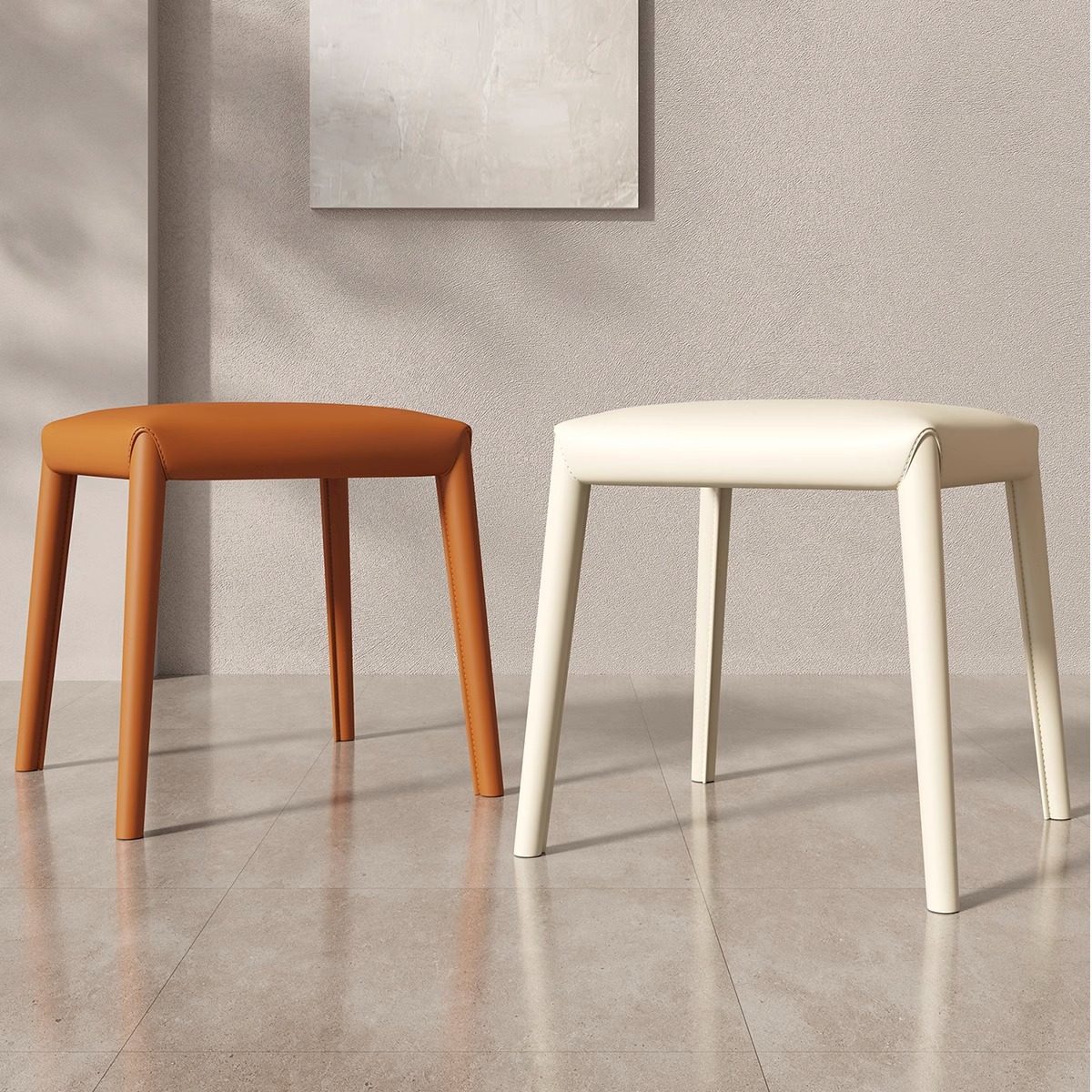 法式奶油风马鞍皮凳子家用可叠放板凳餐桌现代简约椅子客厅小矮凳,住宅家具,其它椅子,淘宝优惠券,粉丝福利购,淘宝优惠卷