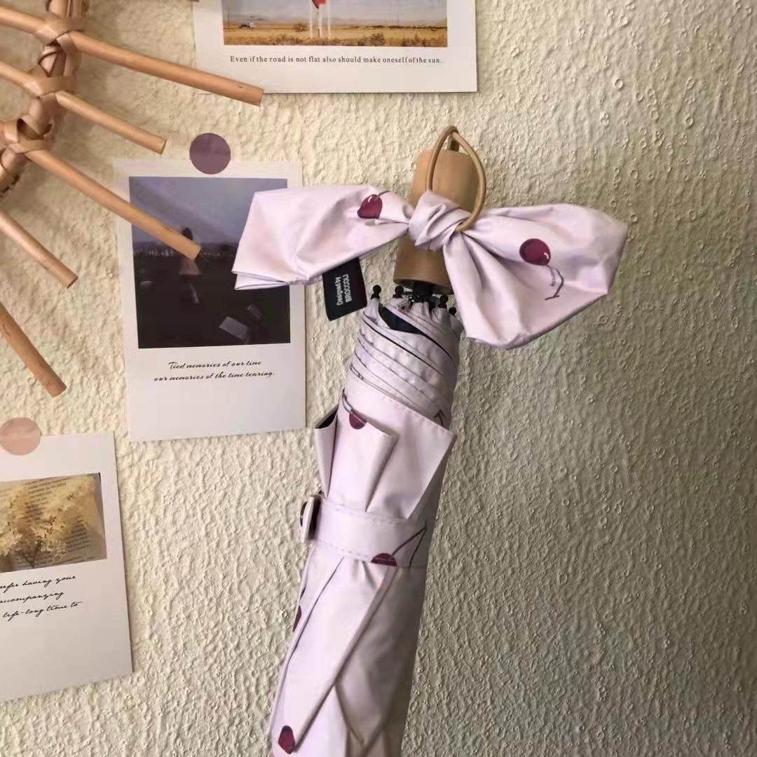 韩系ins三色堇三折伞s彩色圆点黑胶遮阳伞粉色爱心晴雨伞女士伞