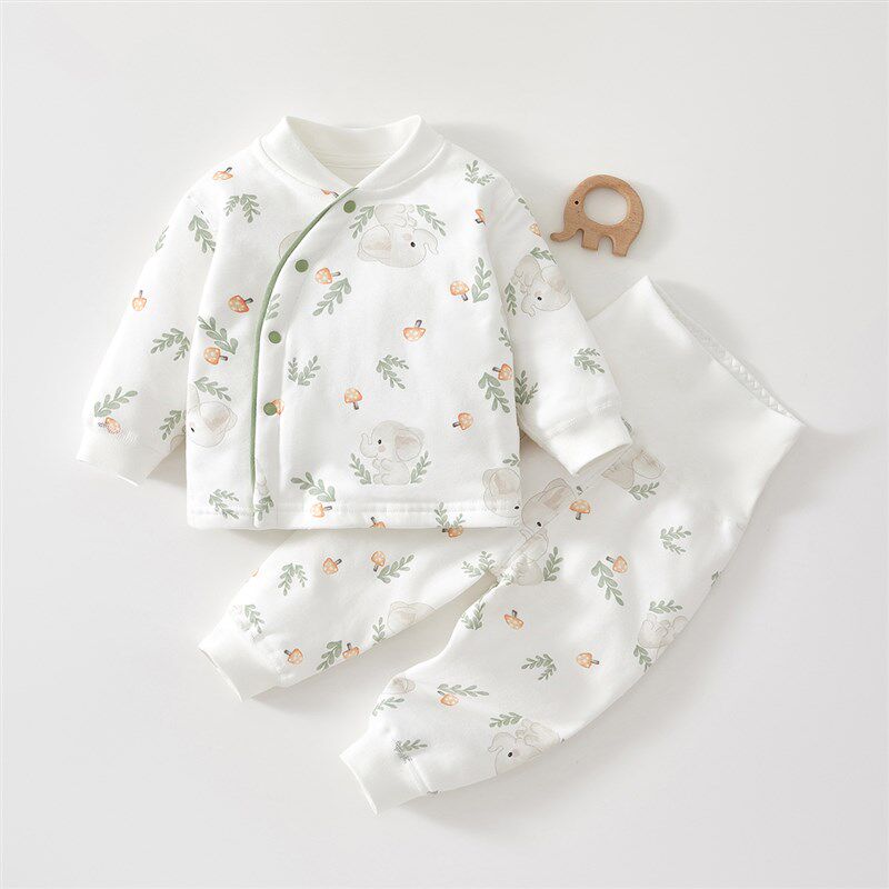 新生婴儿保暖衣套装秋冬加厚秋衣秋裤冬季宝宝贴身夹Y棉分体打底