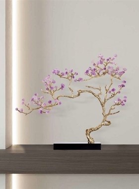 迎客有鹿紫水晶装饰品乔迁新居客厅玄关紫气东来招财树艺术摆件