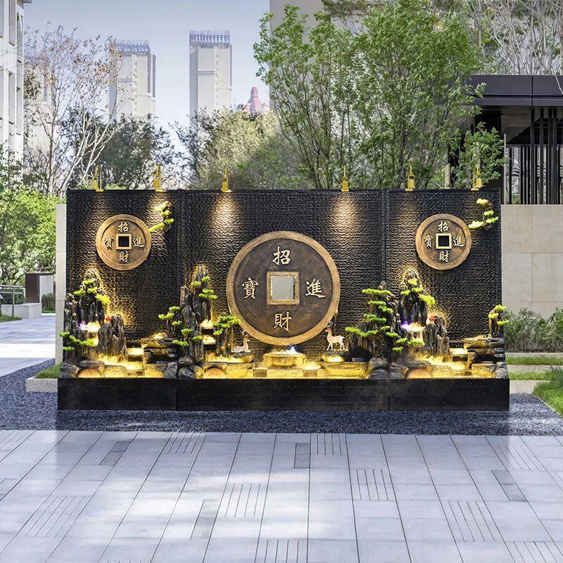 大型水幕墙庭院假k山鱼池别墅玄关屏风酒店流水墙造景花园喷泉摆