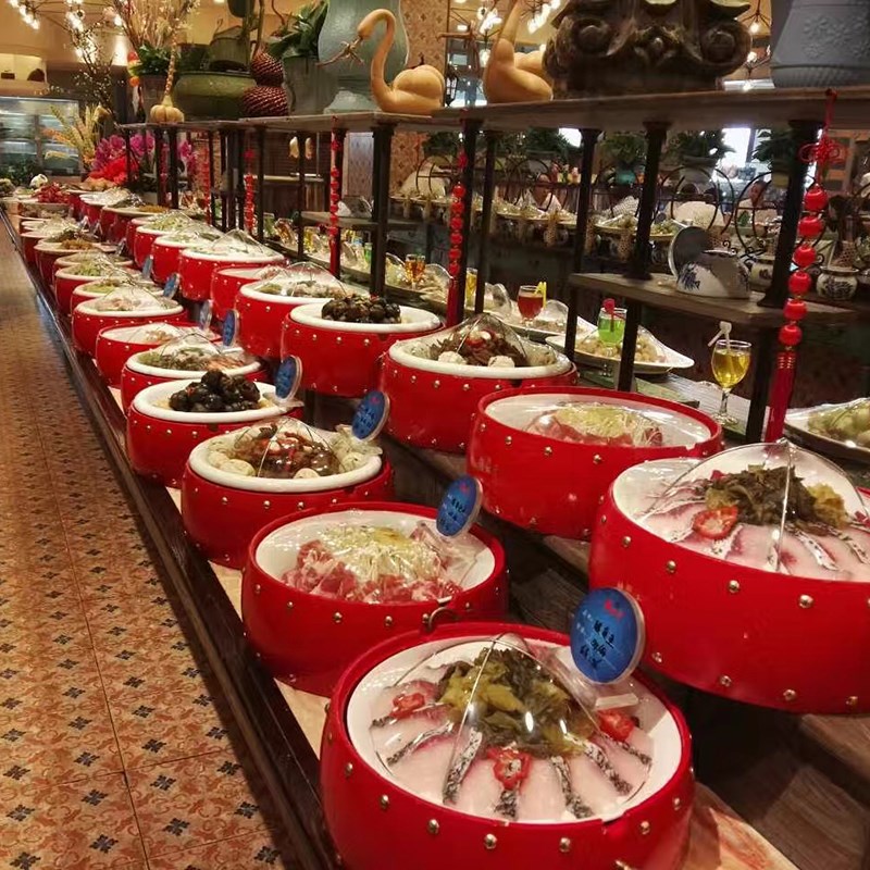 饭店特色明档摆台小龙虾红鼓餐盘中式自助餐厅酒店意境Z菜个性餐