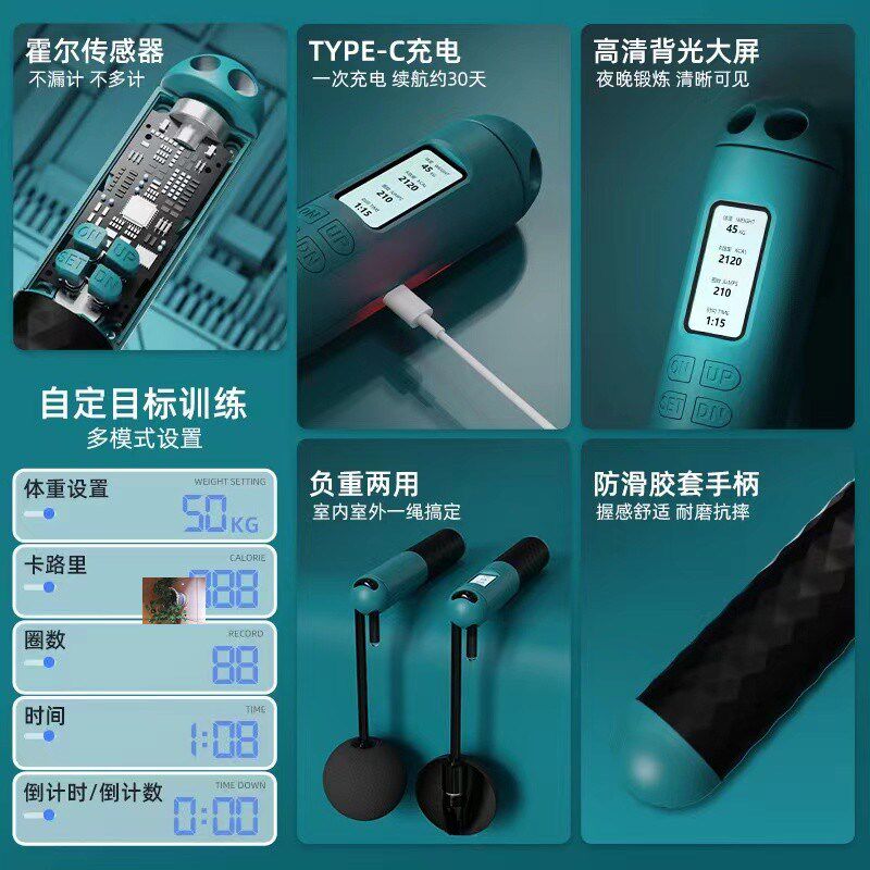 王导教练健身的个体店充电款无绳智能计数计时T负重两用大球跳绳