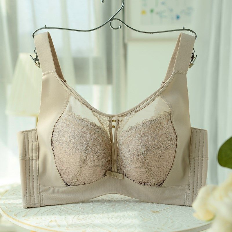 2024大胸显小全罩杯文胸有软钢圈聚拢内衣女薄款大码宽肩带四排扣