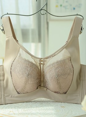 2024大胸显小全罩杯文胸有软钢圈聚拢内衣女薄款大码宽肩带四排扣