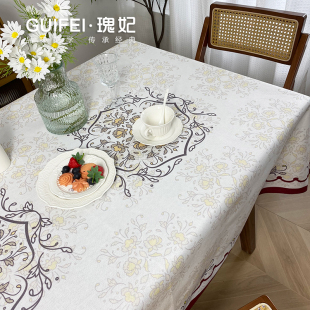 桌布家用长方形布艺餐桌布茶几桌布客厅防水加厚台布简约 新中式