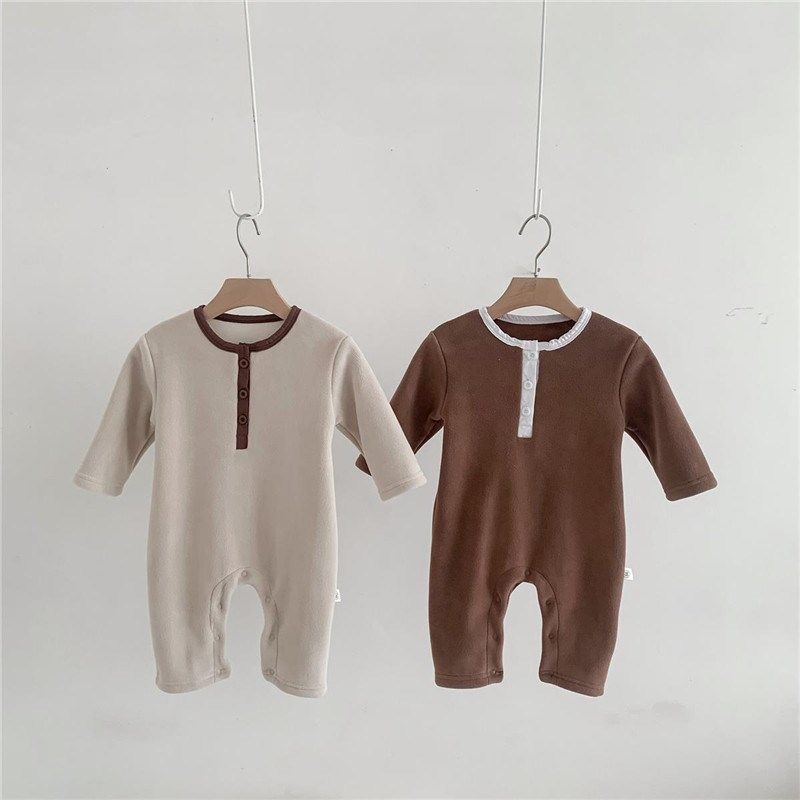 男女宝宝秋冬双面加绒简约时尚连体衣婴儿柔软保暖哈衣爬服韩版潮