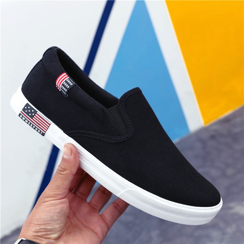 夏天一脚蹬帆布鞋男生低帮白色布鞋男韩版潮流小白鞋青年懒人鞋男