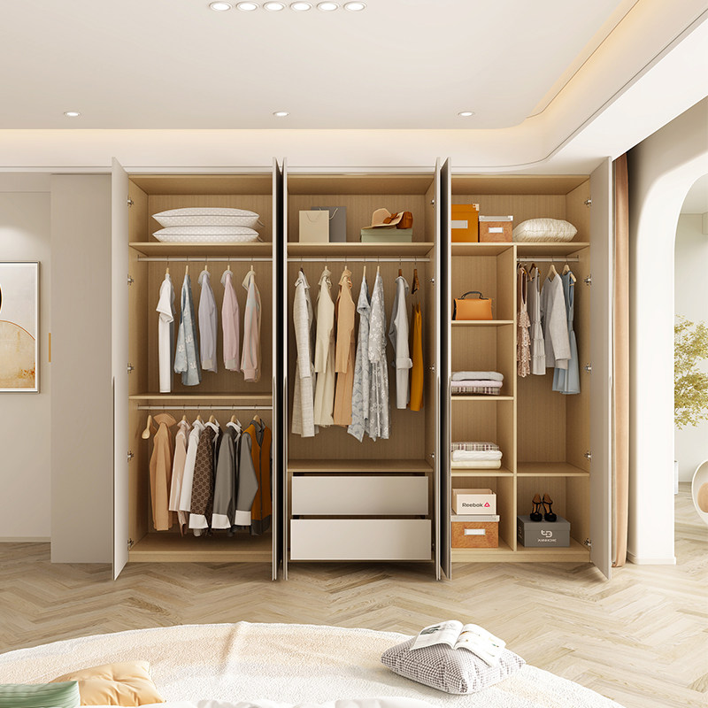 原木风满墙衣柜家用卧室满墙衣帽间带边柜实木衣橱到顶一体整墙