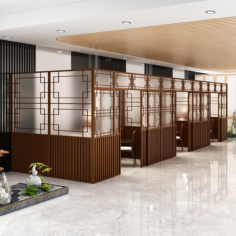 餐饮饭店推拉包间隔断餐厅卡座屏风火锅I店包厢烧烤店酒店大厅格