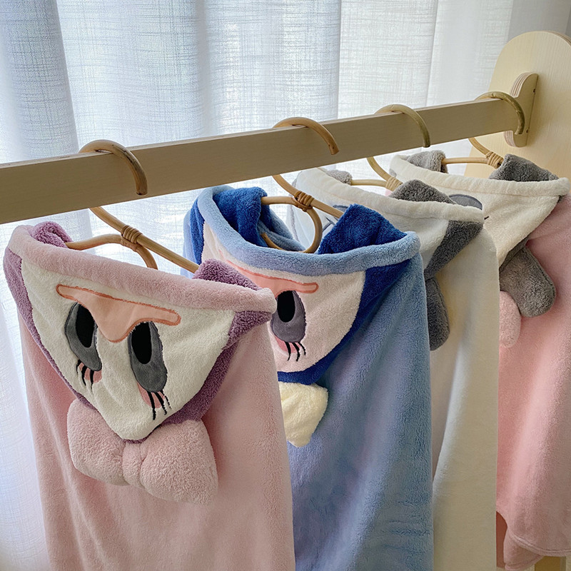 宝宝洗澡浴巾袍带帽斗篷新生婴儿童超柔软吸M水秋冬季加厚款不掉