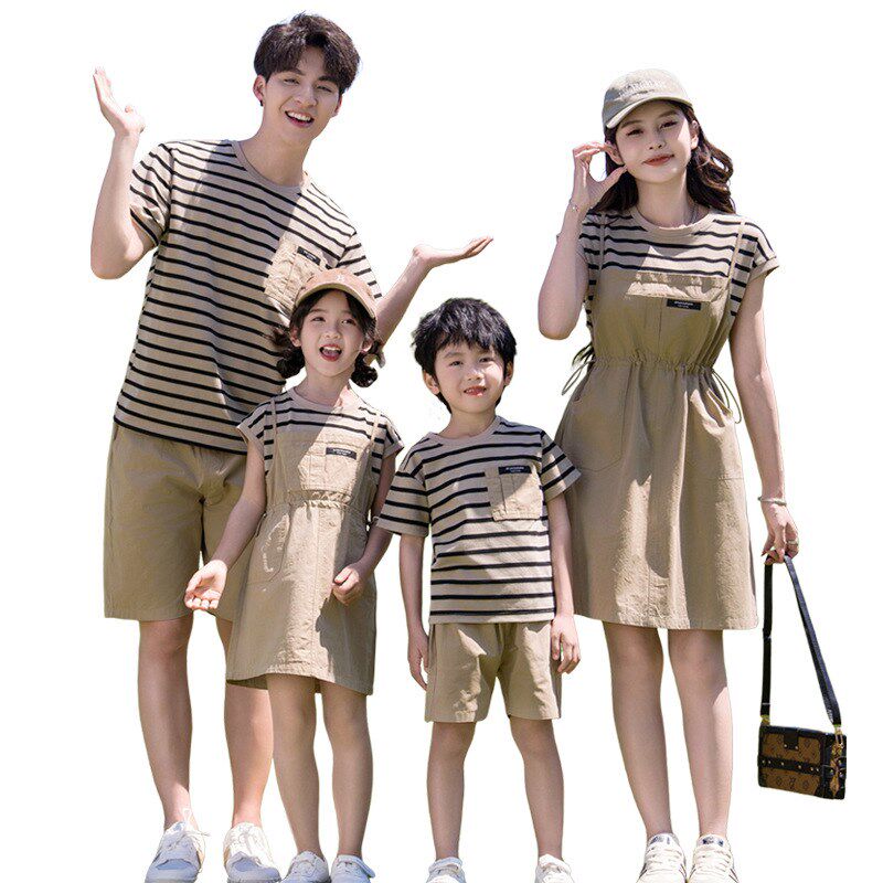 不一样的亲子装夏装母女母子洋气夏季休闲装一家三四口时尚家庭装