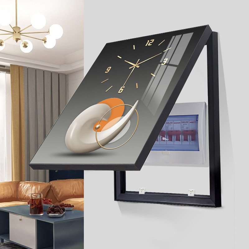 定制新品电表箱装饰画带钟表竖款时钟竖版配电箱遮P挡挂画开关盒