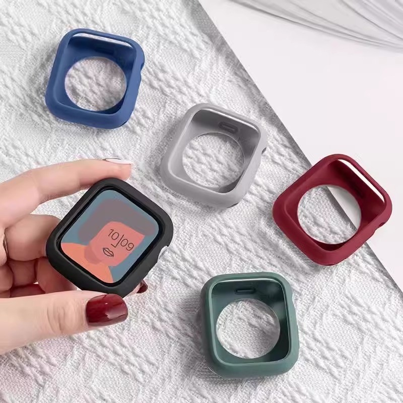 欧梦琪新款糖果硅胶软壳iwatchs10手表保护套适用于苹果s11手表防摔壳se简约时尚女s9s8s7彩色pc硬壳硅胶全包