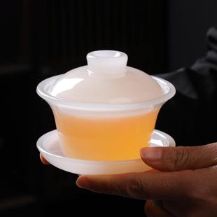 轻奢琉璃三才盖碗白玉家用功夫茶具办公会客送礼玉瓷功夫盖碗茶杯