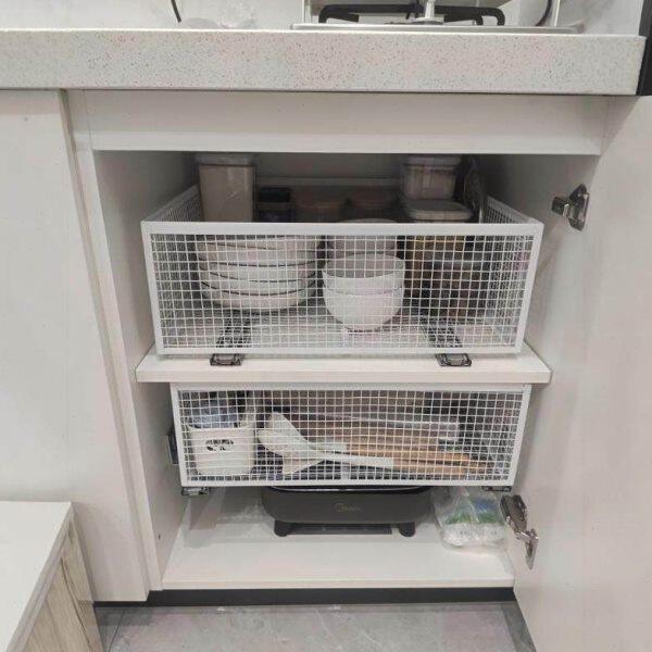 抽屉拉篮铁艺拉篮厨房滑轨拉篮卧室储物收纳框网格篮金属篮子定制
