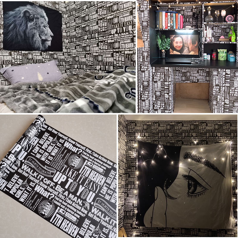 墙纸自粘卧室男潮流背景墙网红壁B纸防水可擦洗大学生宿舍寝室个