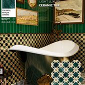 华欣硕复古港式 石材大花绿马赛克背景墙墨绿色大理石民宿阳台地砖