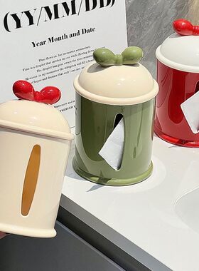 蝴蝶结可爱纸巾收纳盒摆件家用客厅高档卷纸筒盒高颜值餐巾卫生纸