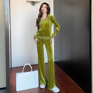 金丝绒运动套装 女高端女人味连帽两件套时尚 洋气显瘦2025秋季 新款