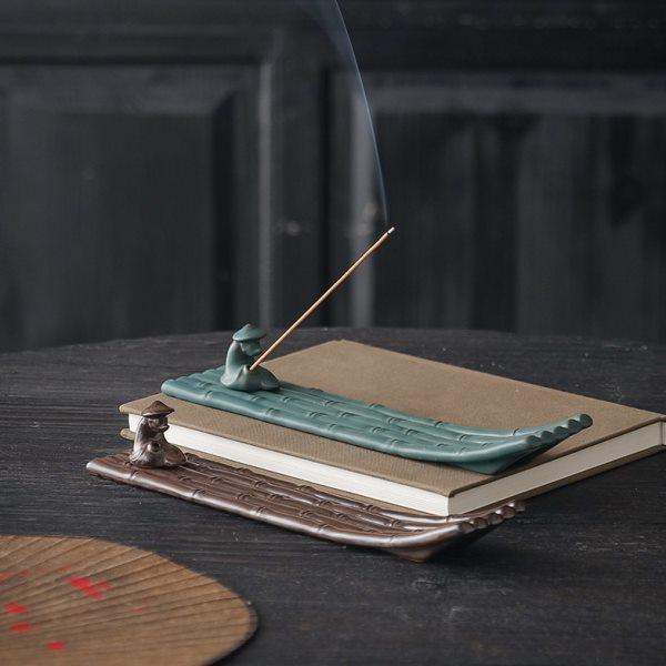 创意陶瓷线香插渔翁竹排家用室内桌面摆件香器香托香座香道卧香炉,家居饰品,香托/香盘/香座/香插,淘宝优惠券,粉丝福利购,淘宝优惠卷