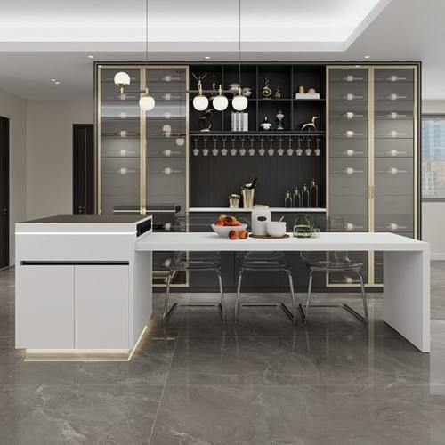 岩板岛台餐桌一体可伸缩现代轻奢家用小户型厨房多功能餐岛一体桌