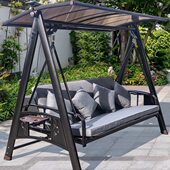 户外秋千躺床庭院别墅吊椅可坐可躺多人阳台花园两用铁艺秋千摇椅