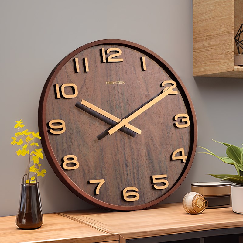 2024新款新中式实木挂钟家用z客厅免打孔静音时钟简约现代复古钟